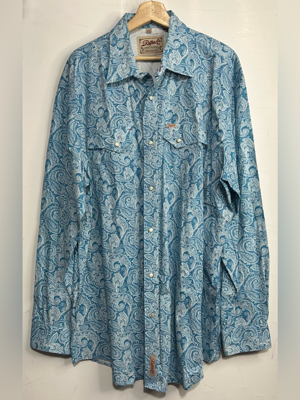 Rafter C Blue Western Pearl Snap Button Front Shirt 2XLT‎